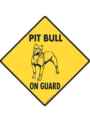Pit Bull On Guard Caution Yellow Sign